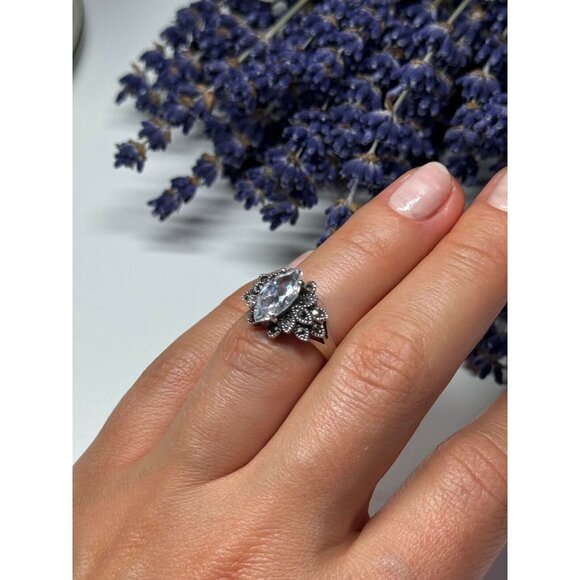 925 STERLING SILVER CZ & MARCASITE RING SIZE 5 - Picture 4 of 10
